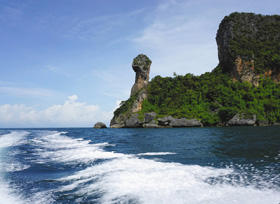 岩の形がニワトリの頭のように見えるチキン島
