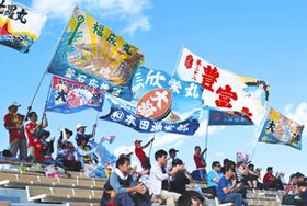 海風にはためく釜石伝統の大漁旗