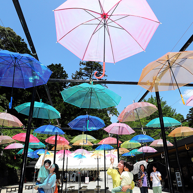 静岡「梅雨の晴れ間にカラフルな傘が涼を呼ぶ「アンブレラスカイ」」