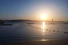 日間賀島の西浜海水浴場から眺めた景色。