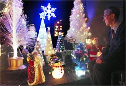 クリスマス気分を満喫できるイルミネーション＝静岡市葵区西草深町の日本人形博物館・日本招き猫館で