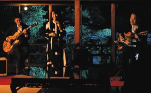 御便殿の庭のライトアップと合わせて披露されたジャズの生演奏＝いずれも七尾市和倉町で