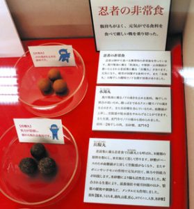 展示された忍者の非常食＝いずれも甲賀市甲賀町で