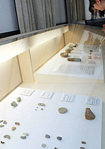故堀本さんが集めた先史時代の石製品＝金沢市出羽町の県立歴史博物館で